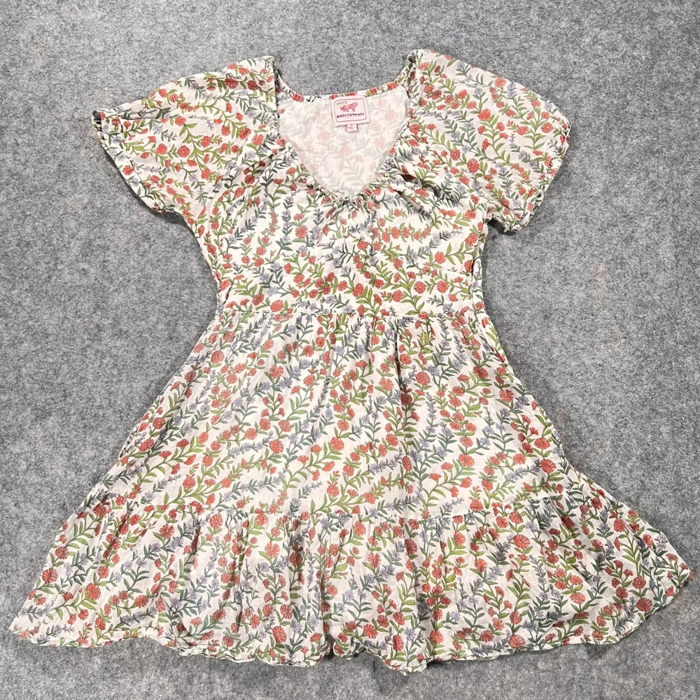 Banjanan Dress Womens S Multicolor Floral Cotton Ruffle V-Neck Artemise Boho